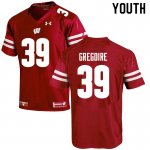 Youth Wisconsin Badgers NCAA #39 Mike Gregoire Red Authentic Under Armour Stitched College Football Jersey KX31L41MA